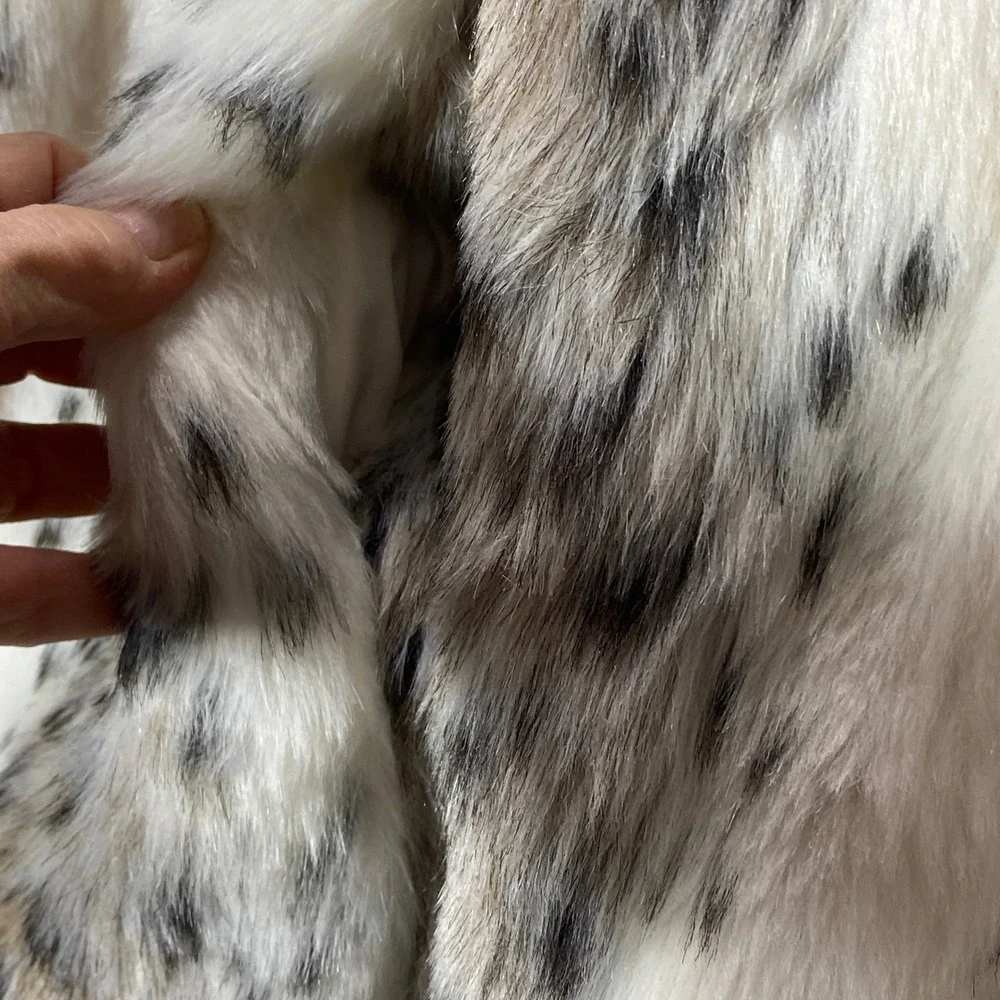 VTG Girl's Skyline Fun Fur‎ Faux Fur Hooded Jacket Snow Leopard Print Coat